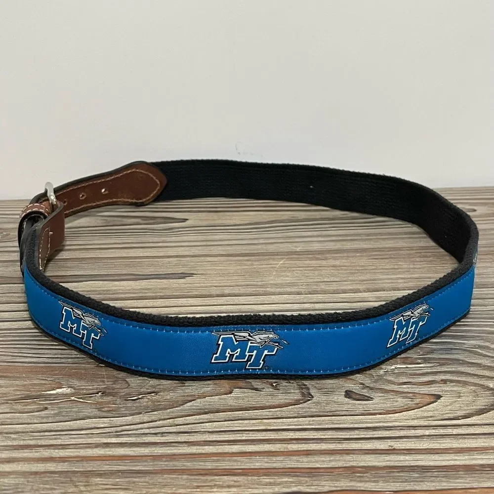Middle Tennessee State University Blue Logo Canvas Golf Belt Men 32 Leather Trim